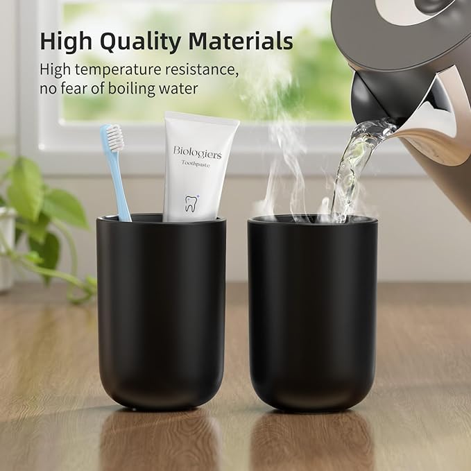 Toothbrush Cup 10.5oz Reusable Unbreakable Bathroom Tumbler 2 PCS, Easy to Clean Plastic Bathroom Cup Toothbrush Holder for Bathroom Counter Organizer