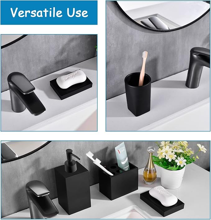 5-Piece Matte Black Bathroom Accessory Set - Modern Design Set with Soap Dispenser, 2 Tumbler Cups, Soap Dish & Toothbrush Holder