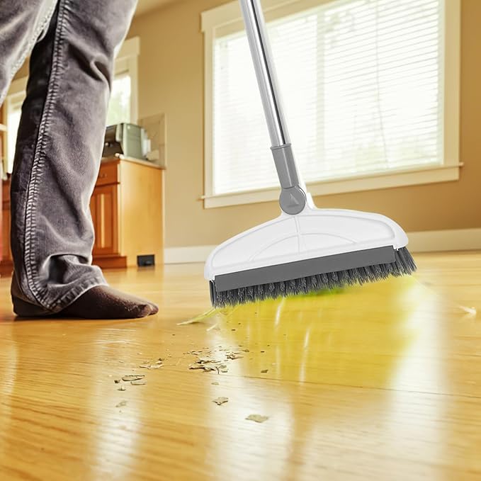 VILLCASE Long Handle Floor Scrub Brush with Stiff Bristles Gray-White 126cm Floor Brush for Bathroom Tile Crevice Cleaning and Shower Grout Scrubber