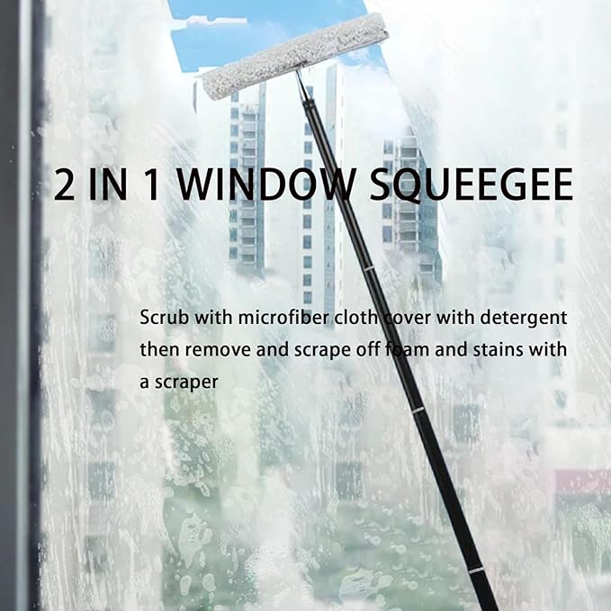 17.3″-60″ Telescopic Squeegee for Window Cleaning, Shower Squeegee for Glass Doors, Outdoor Window Cleaner Tool for Car Windshield Floor Tile Wall
