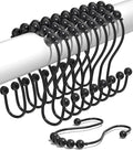 Shower Curtain Hooks Rust Proof (Set of 12) - Stainless Steel Shower Curtain Rings - Anti Slip Roller Balls for Easy Glide (Omega Double Hooks, Matte Black)