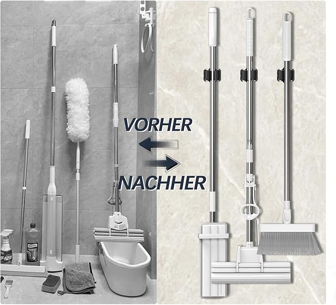 Mop and Broom Holder Big Size Hanging 1KG Extra, 12 Pack, Wall Mount for Organizing Mop Broom in Garden, Laundry Room, Cleaning, Bathroom, Kitchen, Garage (Black)