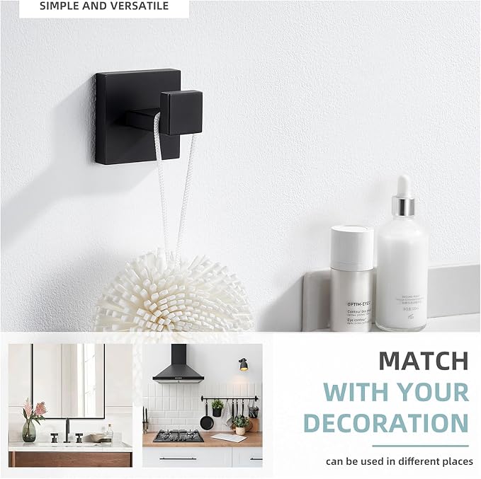 Angle Simple Towel Hook Matte Black, SUS 304 Stainless Steel Coat Robe Hook, Bathroom Hand Towel Hanger for Wall