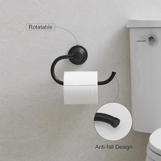 Hoimpro Matte Black Bathroom Bar Set, Wall Mounted Bathroom Hardware Fixture Tissue Roll Holder Towel Rack (Hand Towel Ring, Toilet Paper Holder), 2 PCS Bathroom Accessories, Stainless Steel