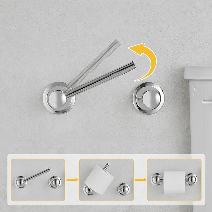 BESy Wall Mounted Toilet Paper Roll Holder Rustproof Tissue Paper Holder Bathroom Flexible Pivoting Tissue Handle Toilet Holder, Polished Chrome, Stainless Steel