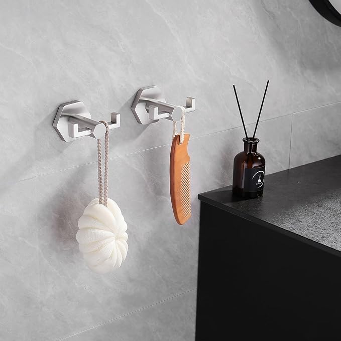 GERZWY Bathroom Double Towel Hook Wall Mounted Brushed Stainless Steel Coat/Robe Clothes Hook for Bath Kitchen Modern Hotel 2 Pack