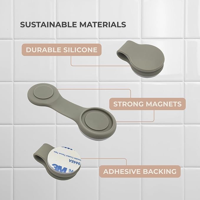 4 Pack Self Adhesive Shower Curtain Clips – Wall Mounted Clips Keep Curtain Closed and Contain Water Inside Shower – Easy Install Bathroom Splash Guards – Shower Accessories (Light Grey)