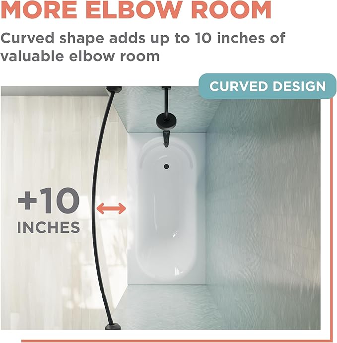Zenna Home Rustproof Curved Shower Curtain Rod, No Drill Tension or Permanent Mount Adjustable Curved Shower Rod for Bathroom, Easy Install, Rounded for Extra Room, 50 to 72 Inches, Matte Black