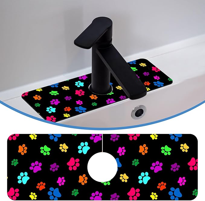 Dog Paw Print Faucet Mat for Kitchen Sink Animal Footprint, Soft Diatom Mud Material, Strong Water Absorption, Non-slip, Easy to Clean for Bathroom, Kitchen 15"X5.5"