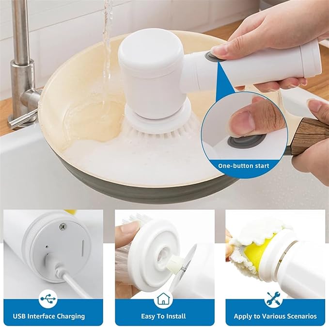 Electric Cordless Kitchen Cleaning Brush 360 Degree Rotating Brush Kitchen Handheld Bathtub Brush Scrubber Toilet Cleaning Tool (Size : 5Head Battery)