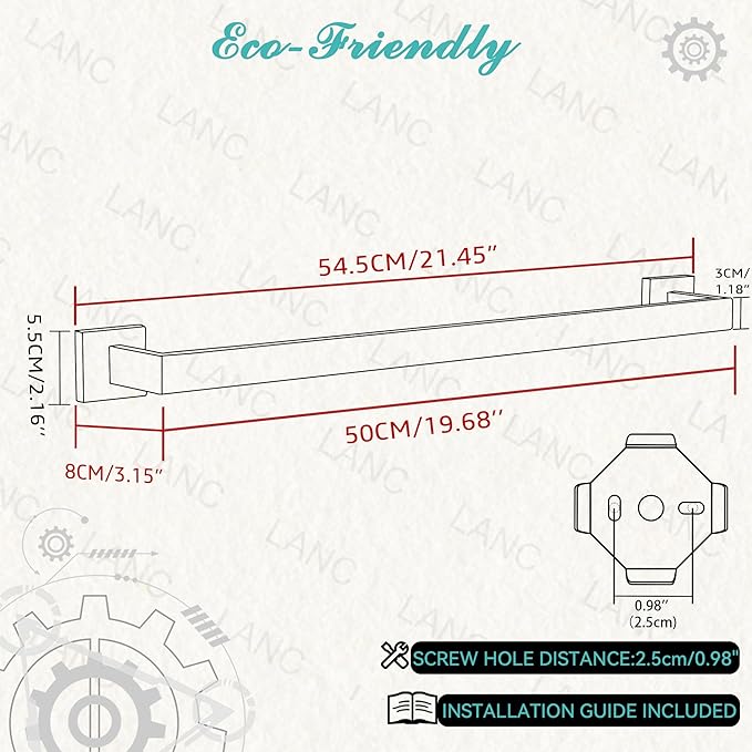 LANC 20-Inche Hand Towel Bars for Bathroom Wall Mounted 40-CM Brushed Nickel Bath Towel Racks Total-22” Towel Rods Stainless Steel Towel Rails for Toilet Towel Holder Towel Hanger, A8804BN-5P1