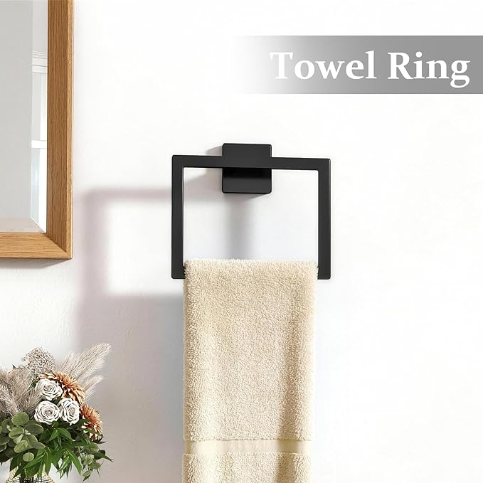 Matte Black Bathroom Accessories Hardware Set 5-Piece, Stainless Steel Towel Racks for Bathroom, 16 Inch Bath Towel Bar Set Wall Mounted