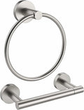 Brushed Toilet Paper Holder & Towel Ring SUS304 Stainless Steel 2pc Bathroom Hardware Set with Double Post Pivoting Toilet Paper Roll Holder Wall Mount & Bathroom Towel Holder Set