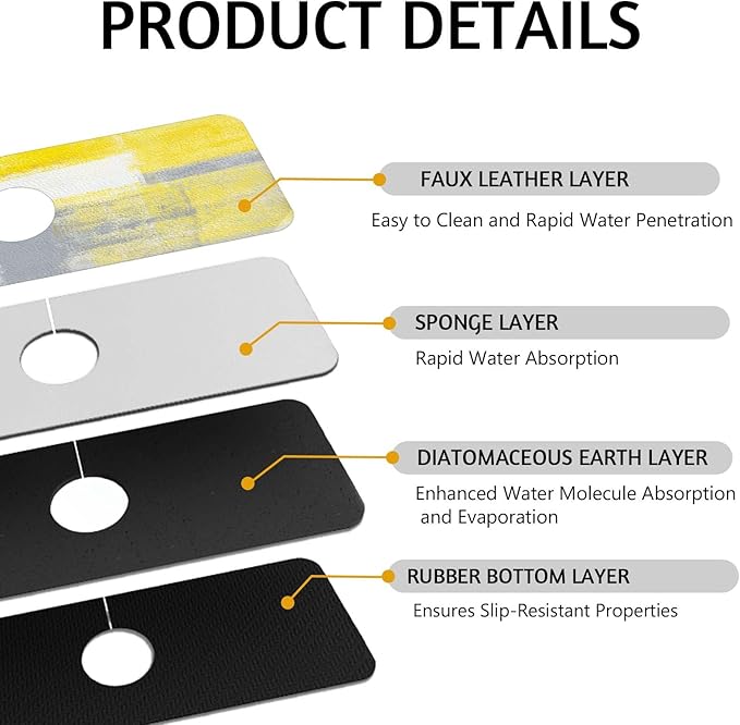 MCALK Yellow Kitchen Sink Faucet Mat Splash Guard, Absorbent Quick-Dry Kitchen Sink Mat - Ideal for Splash Guard & Drip Catching with Abstract Art Decor( 1pc 15"x5.5")