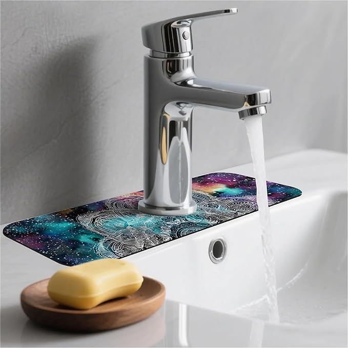 Kitchen Sink Splash Guard，Starry Mandala Faucet Mat Sink Gadgets-Super Absorbent Fast Drying Mat Drip Catcher for Kitchen, Bathroom,Sink Mat, Dish Drying Mat, Bathroom(15" X 5.5" )