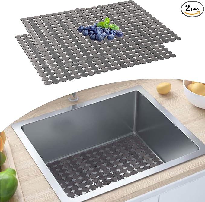 Sink Protectors Mat for Kitchen Sink - 2Pack Adjustable Kitchen Sink Mat Fast Draining - Dish Drying Mat for Dishes And Glassware - Easy to Clean & Diy Cut