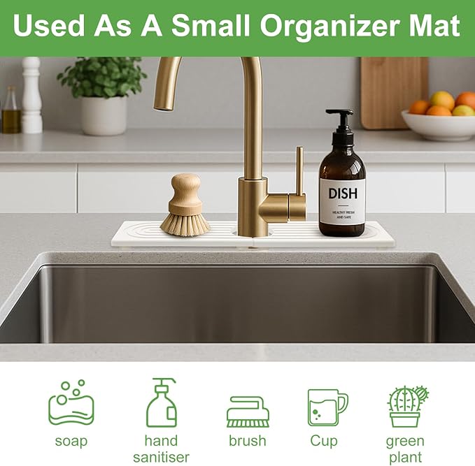 Small Stone Faucet Mat for Kitchen Sink Tray Diatomaceous Earth Quick Dry Faucet Mats Water Absorbing Diatomite Stone Drying Trays Kitchen Sink Protector Splash Guard Bathroom Counter Accessories