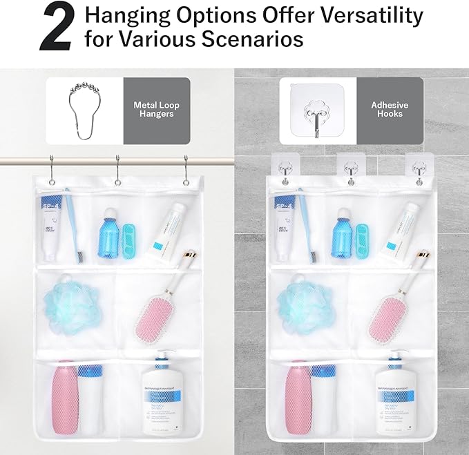 F-color Cruise Essentials 2026 - Mesh Shower Organizer Hanging with 7 Pockets for RV Gym Camping, Quick-Dry Portable Toiletry Bag with Metal Hooks for Bathroom Travel Toiletries