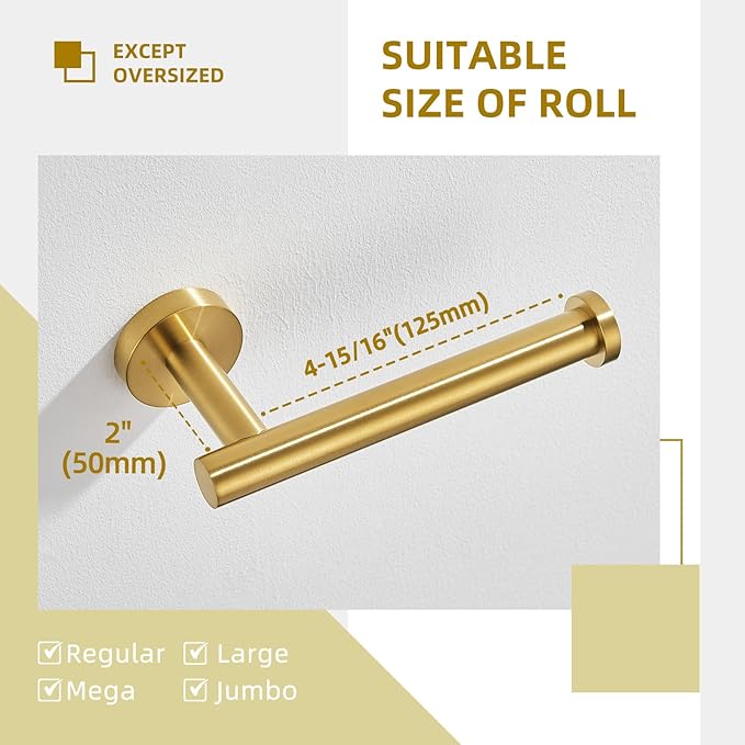 Toilet Paper Holder Brushed Dark Gold, Angle Simple SUS304 Stainless Steel Bathroom Paper Roll Holder Hanger, Lavatory Tissue Dispenser Wall Mount
