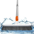 Scrub Brush for Floor Cleaning,12" Wide Brush Head with Rubber Squeegee & Stiff Bristles,Heavy Duty Tile Brush with Long Handle for Bathroom,Walk in Shower, Carpet, Wall,Boat Deck