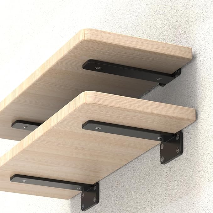 Floating Shelf Brackets upgraded,10 inch, Black Heavy Duty Iron Shelf Brackets, Industrial Modern Floating Shelf Support for Wall Mount Shelves,Wide Brackets ,4 Pack, Support DIY(5mm Thickening Type).