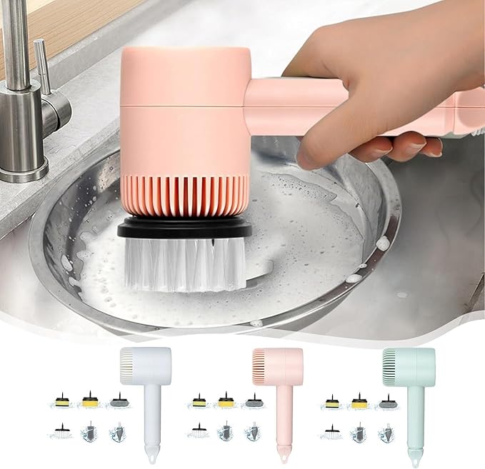 Electric Spin Scrubber, Electric Cleaning Brush with 6 Brush Heads, Rotating Head Powerful Spin Scrubbers, Multipurpose Electric Cleaning Brush for Kitchen Bathroom and Floor