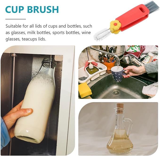 Cabilock 3-in-1 Portable Kitchen Cleaning Brush for Bottle Lids and Cup Gaps, Red Mini Crevice Scrubber for Narrow Spaces, Reusable Multifunctional Bottle and Straw Cleaning Tool