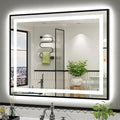 44x36 Inch LED Bathroom Mirror with Black Frame, Backlit & Front Lit, Anti-Fog Lighted Bathroom Vanity Mirror for Wall, Memory Function, Dimmable, HD Tempered Glass, Shatter-Proof