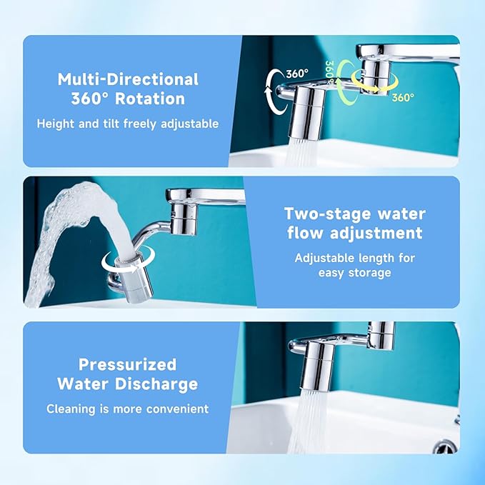 1440° Rotatable Faucet Aerator Extension, 2026 New 2 Modes Universal Sink Faucet for Splash Reduction, 1080° Rotating Multifunctional Faucet Extender for Bathroom Sink Kitchen