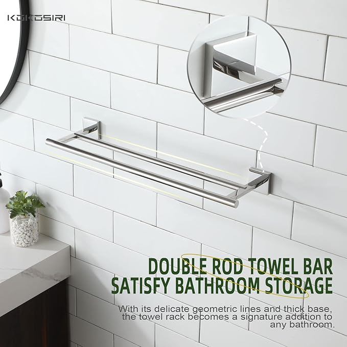 KOKOSIRI Double Towel Bars Bathroom Towel Holder Rack for Bath Kitchen 20 Inch Necklace Holder Wall Mounted Chrome Stainless Steel B5005CH-L20