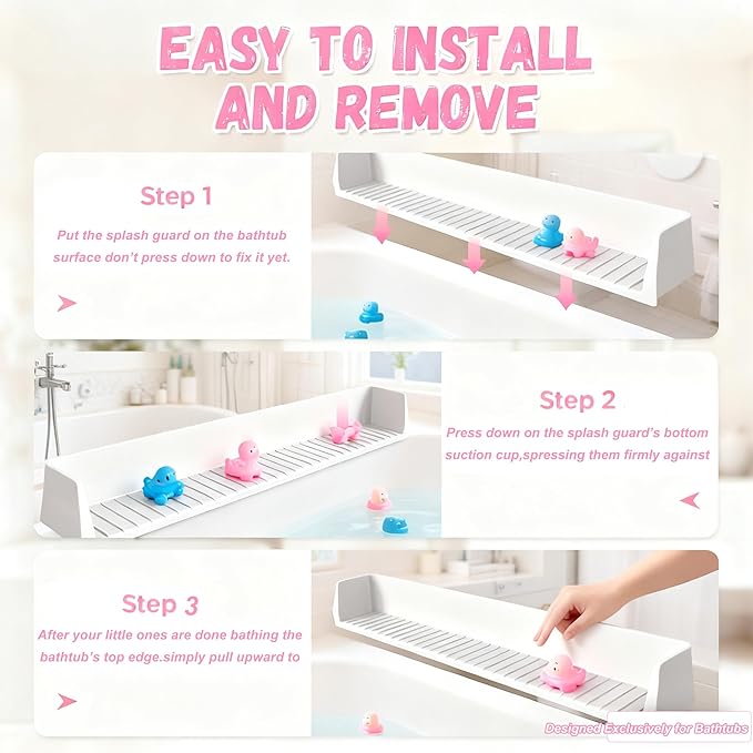 Longer Bath Tub Splash Guard for Kids,Silicone Bath Toy Holder for Bathtub,Bath Tub Play Shelf,Prevent Water Spills in Bathroom,Fun-Filled Bath Time for Toddlers(Grey) Including Free Bonuses