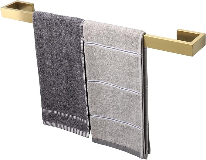 TocTen Bath Towel Rack - Square Base Thicken SUS304 Stainless Steel Towel Bar for Bathroom, Bathroom Bar Accessories Towel Rod Heavy Duty Wall Mounted Towel Holder (Brushed Gold, 24 Inch)