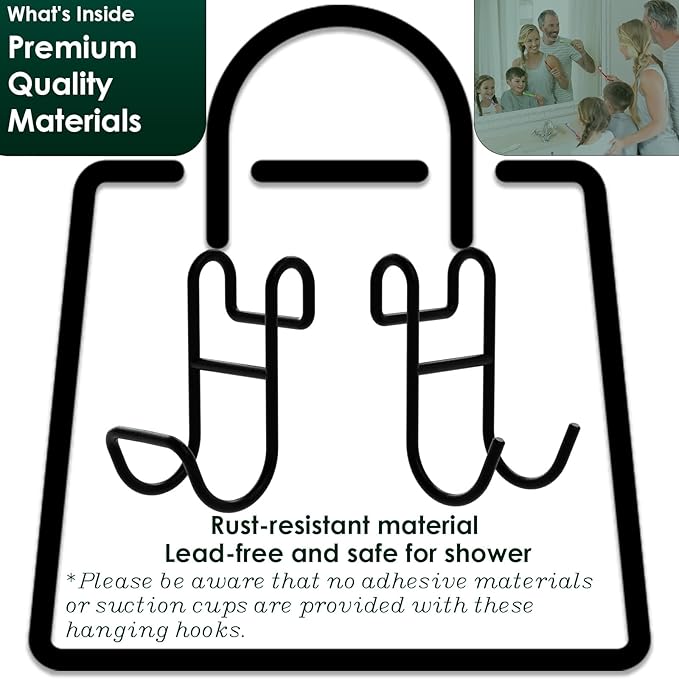 Black Shower Caddy with Hooks - 2 Pack Shower Caddy for Loofah and Razor