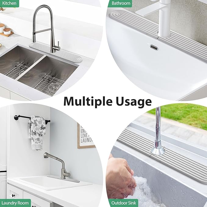 Shinowa Faucet Mat for Kitchen Sink, Diatomite Kitchen Sink Splash Guard, Quick Drying Water Stone for Kitchen Sink, Sink Splash Guard for Kitchen Bathroom,Included Sand Paper (Light Grey, 24'' x 4'')