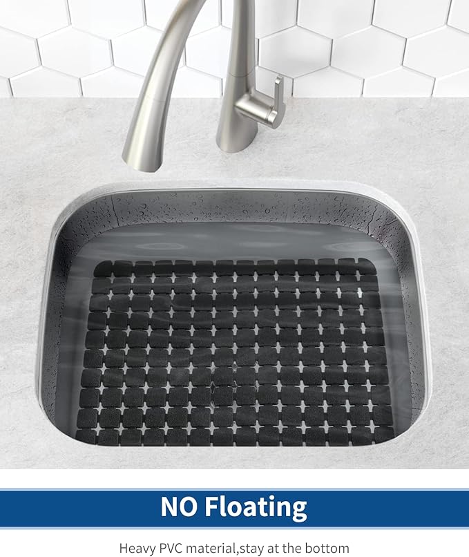 Bigli Sink Mat Protectors for Stainless Steel/Ceramic Sinks, 2 Pack 15.7x11.8 inches, PVC, Fast Draining (Black)