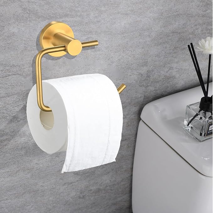 Toilet Paper Holder, Premium 304 Stainless Steel Paper Towel Holder, Toilet Paper Roll Dispenser Bathroom 5.5" TP Holder for Kitchen Washroom (Gold)