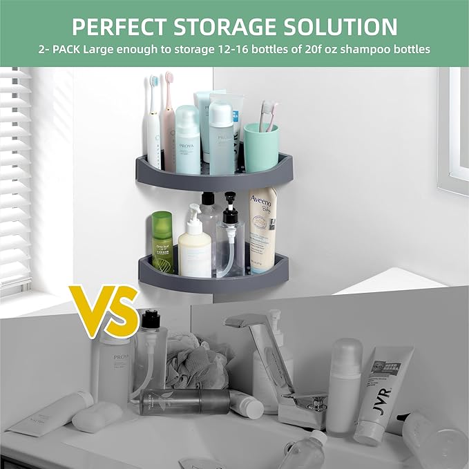 Corner Caddy Bathroom Shower Shelf Wall Mounted No Drilling Storage Shelves rack Adhesive Triangle Baskets ABS Bathroom Kitchen toilet Storage Basket Bathroom Accessories (Z 330 Dark grey)