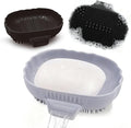 Silicone Soap Dish with Drain 2 Pcs, Anti-Slip Bathroom Bar Soap Holder Dishes Self Draining Waterfall Saver Plate for Shower Sink - Unique Bottom Brush Easy Dry & Clean (Black +Lavender Grey)