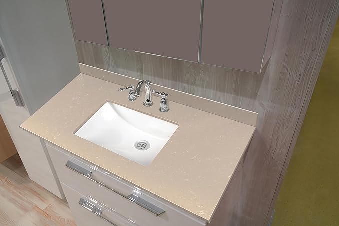 MSI Cosmic Sand Vanity Top with Under Mount Rectangle Ceramic Sinks, Engineered Marble Stone, 4" CC Faucet Holes, 49"X22"