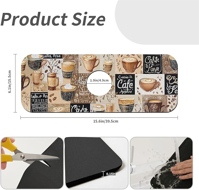 Kitchen Sink Splash Guard，-coffee Faucet Mat Sink Gadgets-Super Absorbent Fast Drying Mat Drip Catcher for Kitchen, Bathroom,Sink Mat, Dish Drying Mat, Bathroom(15" X 5.5" )