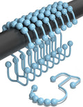 Shower Curtain Hooks Rust Proof (Set of 12) - Stainless Steel Shower Curtain Rings - Anti Slip Roller Balls for Easy Glide (Double Anchor Hooks, Sky Blue)