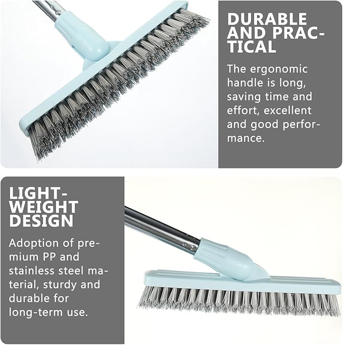 TIDTALEO Rotatable Long Handle Floor Scrub Brush with Stiff Bristles Tile Grout Crevice Brush for Bathroom and Kitchen Cleaning