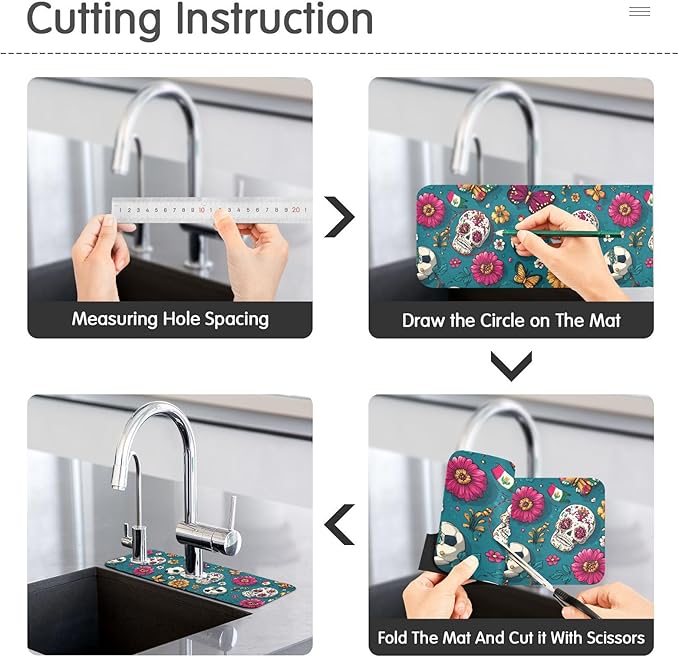 Kitchen Sink Splash Guard 2 PCS 30 Inch Sink Faucet Mat Splash Guard for Bathroom Countertop Water Absorbent Foldable Cuttable Soft Washable Mexican Flag Flower Soccer
