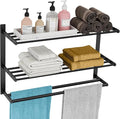 Towel Racks for Bathroom 24 Inch, 3 Tier Towel Shelf with Double Towel Bar, Wall Mounted Towel Rack SUS 304 Stainless Steel, Towel Storage for Bathroom Lavatory, Black