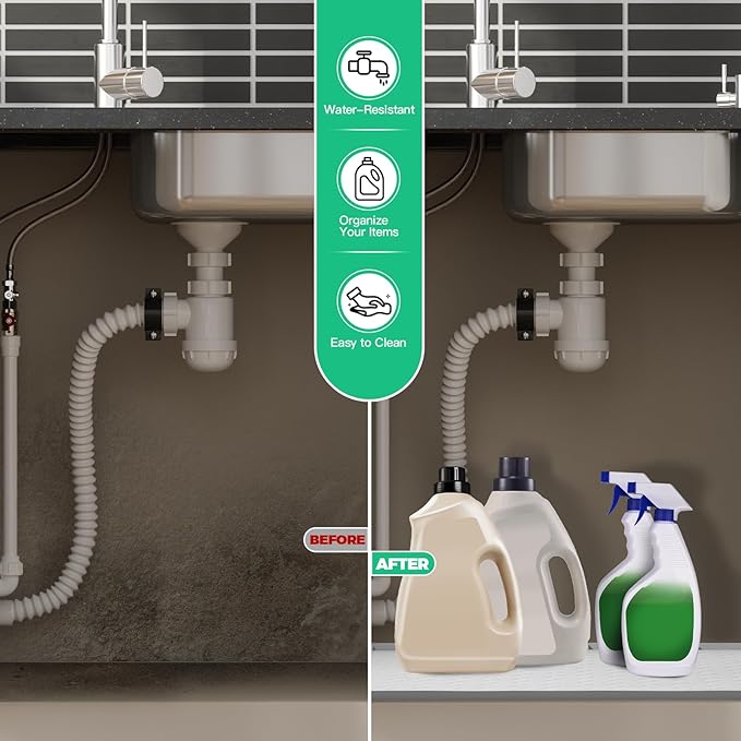 TRZZ Silicone Waterproof Under Sink Mat 22" x 19", Drip Tray and Cabinet Liner for Kitchen and Bathroom, Prevents Water Damage and Organizes Cabinets (Khaki)