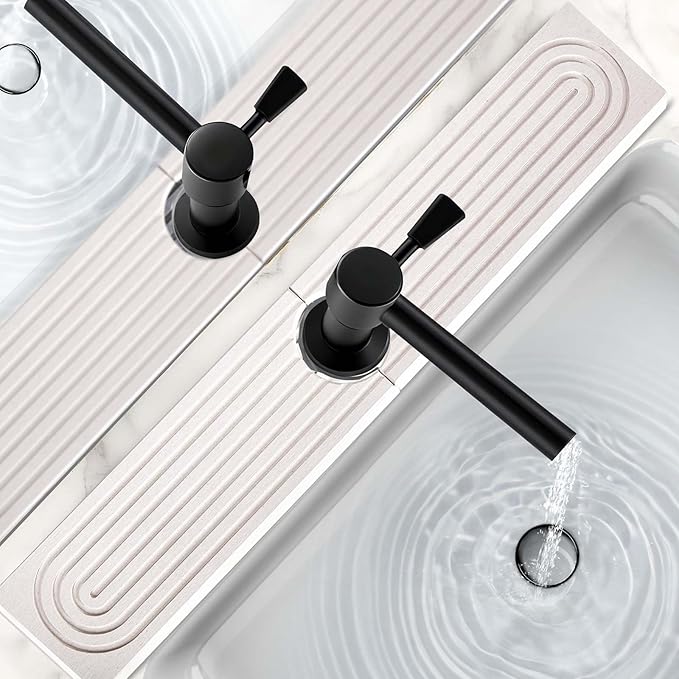 16 Inch Stone Faucet Mat for Kitchen Sink,Kitchen Sink Splash Guard-Water Absorbing Stone Tray for Sink,Super Absorbent, Diatomite Protector with Drainage for Kitchen Bathroom Counter(White）