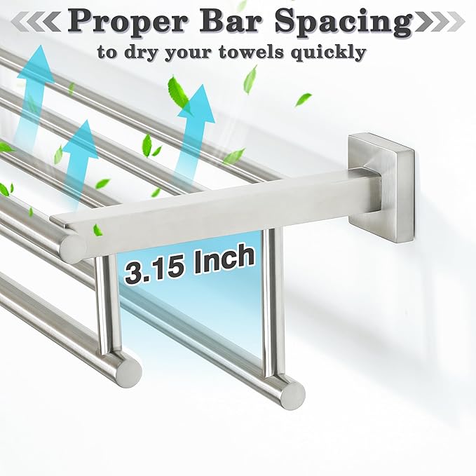 Alise Towel Rack,Towel Holder Towel Shelf with Double Towel Bars for Bathroom Lavatory,SUS 304 Stainless Steel Wall Mount Towel Hanger Storage,32 Inch Brushed Nickel