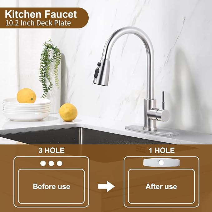 ARCORA 10.2 Inch Faucet Plate, Kitchen or Bathroom Faucet Deck Plate for 1 or 3 Hole, Stainless Steel Sink Hole Cover Escutcheon, Brushed Nickel