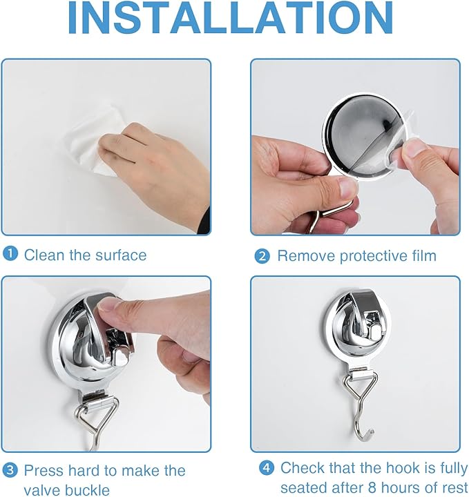 Heavy Duty Vacuum Wreath Cup Adhesive Hook，Hanging 13 lbs Robe Towel Hooks, Easy to Install and Remove, Super Suction for Kitchen，Bathroom and Restroom (Round Silver, 2Pack)