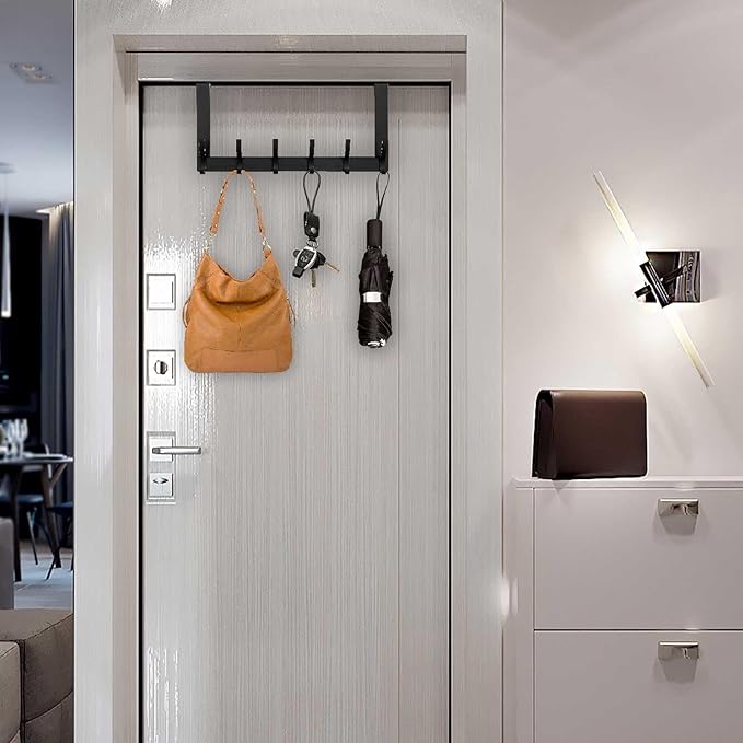 Over The Door Hooks, Back of Door Coat Hanger, Towel Racks for Bathroom with 12 Coat Hooks for Hanging Clothes, Black
